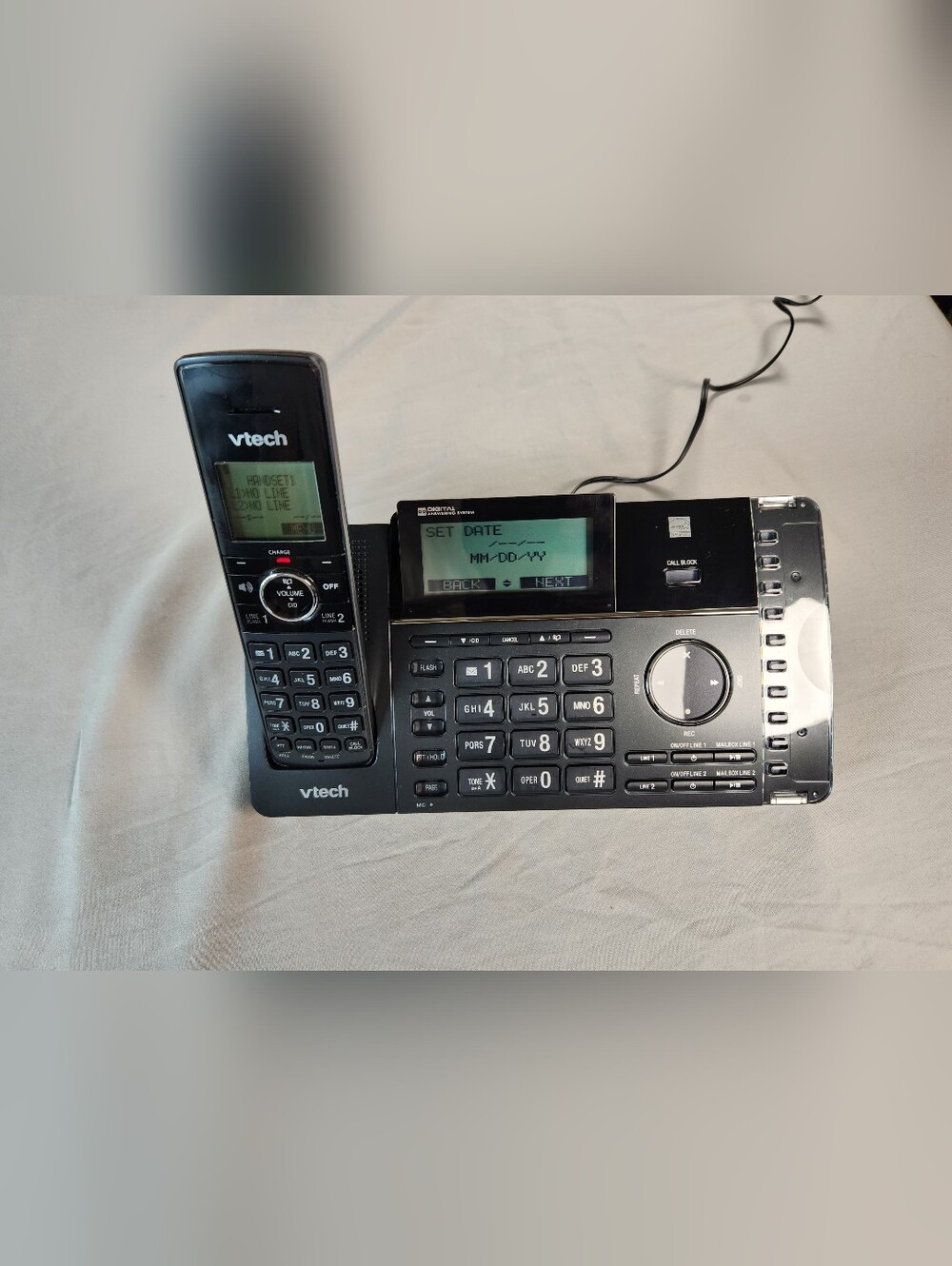 VTech DECT 6.0 2-Line Cordless/Corded Combo Phone, Ans System W/1 Handset Tested